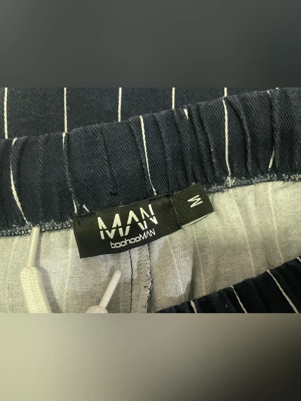 Boohoo Navy Pinstripe Drawstring Athletic Shorts